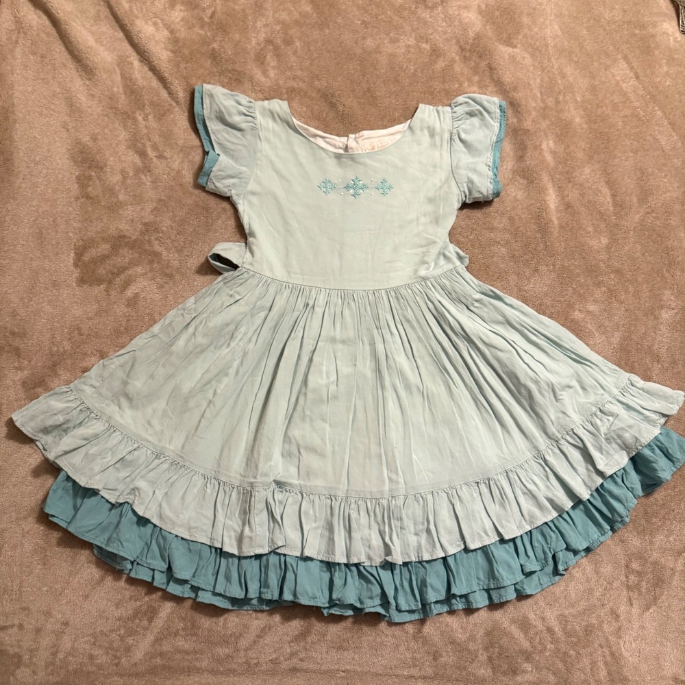 Well Dressed Wolf Girls Blue Embroidered Ruffle Hem Rayon Dress Size 10